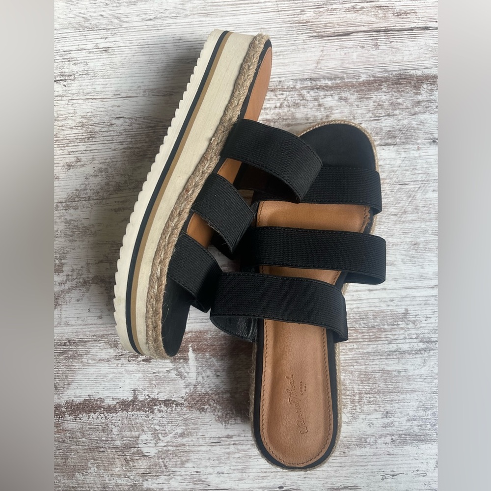 Black Brown Hemp Platform Sandal Slide